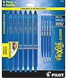 Pilot Frixion Erasable Pens - 6 Pack of Blue Ink Pens + 4 Bonus Refills - Frixion Clicker Erasable Pens Retractable Gel Ink Pen - Fine Point 0.7 mm Used for Rocketbook & Notebook