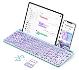 Cute Wireless Bluetooth Keyboard, seenda Dual Mode (Bluetooth + 2.4G) Round Key Typewriter Keyboard with Number Pad Integrated Stand for Mac OS/Windows Computer, iOS/Android Tablet Phone, Green Purple