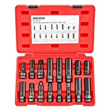 NEIKO 02457A Lug Nut Key Set | 16 Pcs Locking Lug Nut Master Key Set, Thin Wall Spline Lug Nut Socket, Wheel Lock Removal Tool Kit for Aftermarket and Factory Wheels Tire Key | SAE & Metric Lug Socket