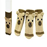 Xsorter Chair Socks 24-Pack, Brown Furniture Socks, Elastic Chair Leg Protectors with Cute Vivid Bear Wool Knitting to Silently Protect Hardwood and Tiles Floor from Scratches (Vivid Bear 24pcs)