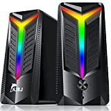 NJSJ Computer Speakers,10W RGB Gaming Speakers 2.0 USB Powered Stereo Speaker with 6 Dynamic LED Light, Bluetooth & 3.5mm Aux Input Multimedia Speaker for PC Desktop Laptop Monitor Mac Tv