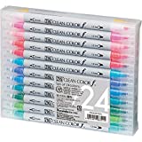 Kuretake ZIG CLEAN COLOR f, 0.5 mm & 1.2 mm, AP-Certified, Odourless, Xylene Free, Suitable for dark paper, Perfect for illustrating, sketching, designing and cartooning. Made in Japan (24 colors set)