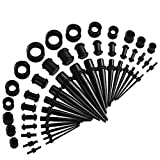 Acrylic Ear Stretching Kit Tapers Plugs Silicone Tunnels Gauges Expander 14G-00G Jewelry 50 Pieces Set (black)