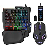 One Handed Half Keyboard Mouse USB Spilitter Type-C Adapter Gaming Combo with RGB LED Backlit 7200DPI CPI Customize 4 Port Adapter Mini Size Small Wired Set for LOL/Wow/fortnite/Dota/PUBG