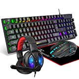 DGG Gaming Keyboard and Mouse,Headphones,Mouse pad，All in One Combo for PC Gamers and Xbox and PS4 Users