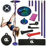 OLVON Dance Pole for Home | 7.3-10.7ft Portable Dance Pole Kit for Exercises | Spinning and Static Dancing Pole | Includes Light, Microfiber Towel, Leg Stretcher Strap, Carry Bag, Resistance Bands