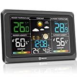Geevon Weather Station Wireless Indoor Outdoor Thermometer, Large Color Display Temperature Humidity Monitor with Comfort Indicator, USB Charging Port and Adjustable Backlight