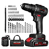 SEYVUM P10 21V Cordless Drill Set, [Powerful Brushless Motor] [Compact], Power Drill Driver, Electric Drill with Li-ion Battery, Fast Charger, Variable Speed, 57pcs Drill Bits with Tool Bag
