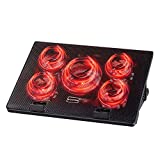 Kootek Laptop Cooling Pad 12'-17' Cooler Pad Chill Mat 5 Quiet Fans LED Lights and 2 USB 2.0 Ports Adjustable Mounts Laptop Stand Height Angle, Red