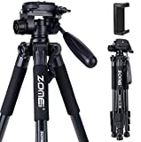 Camera and Phone Tripod 55-inch Q111 Tripod Stand Protable Light Weight Video Selfie for Canon Nikon Sony DSLR Projector Gopro and Smartphones Live(Black)