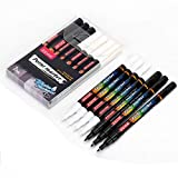 ZEYAR White and Black Acrylic Paint pen, Water Based, Set of 7, Extra Fine Point, Great for Rock Painting, Ceramic, Glass, Wood and smooth surfaces, Opaque ink (White and Black)