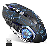 Uciefy T85 Rechargeable Wireless Mouse, 2.4G Ergonomic Silent Gaming Mice Portable Optical with USB Receiver, 3 Adjustable DPI, 6 Buttons LED Lights Compatible with Laptop/PC/Chromebook (Starry Black)