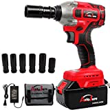 AUTOJARE Cordless Impact Wrench Kit 1/2 inch,Electric Powerful Brushless Motor 20V Max Rechargeable Lithium-Ion Battery with Charger 6pcs Sockets Cordless Wrench Kit