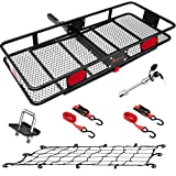 KING BIRD Upgraded 60' x 24' x 6' Hitch Mount Folding Cargo Carrier Fits to 2'' Receiver,550LBS Capacity Cargo Basket with Trailer Hitch Lock,Hitch Tightener,Cargo Net and Ratchet Straps