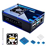 Miuzei Raspberry Pi 4 Case with Fan Cooling Pi 4 Case with 4 Pcs Aluminum Heat Sinks Pi 4B Case for Raspberry Pi 4 Model B -Black/Blue (Pi 4 Board Not Included)