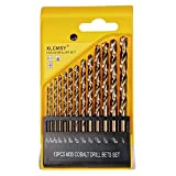 XLCMSY Cobalt Drill Bit Set, M35 HSS Straight Shank Twist Drill Heat Resistant Metal Drill Bits for Hard Metal, Stainless Steel, Hardened Steel, Cast Iron and Wood, 1/16'-1/4' (13 Pcs)