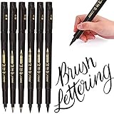 MISULOVE Hand Lettering Pens, Calligraphy Pens, Brush Markers Set, Soft and Hard Tip, 4 Size(6 Pack) for Beginners Writing, Art Drawings, Journaling
