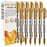 LOONENG Gold Metallic Markers, Fine Point Gold Metallic Marker Pens for for Adult Coloring, Black Paper, Scrapbook, Artist Illustration, Crafts, Gift Card Making, Fabric, Photo Album, Set of 12