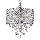 Edvivi Marya Drum Crystal Chandelier, 4 Lights Glam Lighting Fixture with Chrome Finish, Adjustable Ceiling Light with Round Crystal Drum Shade, Dining Room Light for Living Room, Bedroom, Kitchen