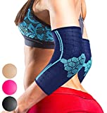 Sparthos Elbow Compression Sleeves (Pair) – Tendonitis Elbow Brace Golfer's Tennis Elbow Support for Men and Women – Arthritis Bursitis Treatment Youth Kids Athletic Sport Basketball (Blue-XL)