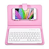Keyboard Case, PU Leather Magnetic Flip Stand Travel Carrying Case Cover with Removable Wireless Bluetooth Keyboard for iOS/for Android 4.5''-6.8'' Smartphones