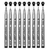 Hitong Micro-Pen Fineliner Ink Pens, Precision Multiliner Pens for Artist Illustration, Sketching, Technical Drawing, Manga, Scrapbooking(9 Size/Black)