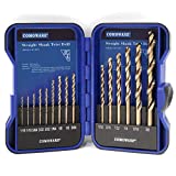 COMOWARE Cobalt Drill Bit Set- 15Pcs M35 High Speed Steel Twist Jobber Length for Hardened Metal, Stainless Steel, Cast Iron and Wood Plastic with Indexed Storage Case, 1/16'-3/8'