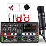 Podcast Equipment Bundle, DJ Mixer Sound Mixer ALL-IN-ONE with 3.5mm Microphone ,Voice Changer/Audio Interface/Audio Mixer for Live Streaming/Gaming/Recording/Singing/PC/Smartphone