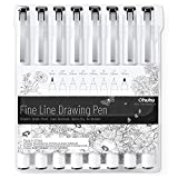 Ohuhu Fineliner Drawing Pens: 8 Packs Micro Pen Set Fine Line Art Pen Assorted Point Sizes Black Ink Pens Sketch Pens Waterproof for Drawing Painting Sketching Anime Watercolor Artists Beginners