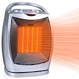 Brightown Portable Ceramic Space Heater 1500W/750W, 2 in 1 Oscillating Electric Room Heater with Tip Over and Overheat Protection, 200 Square Feet Fast Heating for Indoor Bedroom Office Desk Home (Silver)