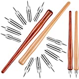 14 Pieces Pen Nib Holders with Comic Pen Nib Set Calligraphy Wooden Drawing Pen Holder with Stainless Steel Pen Nib for Writing Painting Signing Halloween Present
