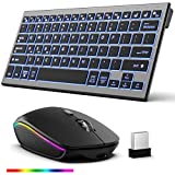 Wireless Keyboard Mouse Combo, Ultra Slim Backlit Wireless Keyboard and Mouse Set Multi-Device 2.4G USB Rechargeable Bluetooth Keyboard and Mouse for PC, Laptop, Windows, Desktop (Grey Black)