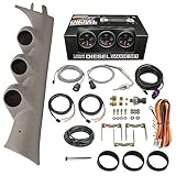 GlowShift Diesel Gauge Package Compatible with Chevy Silverado Duramax & GMC Sierra 2007-2013 - Black 7 Color 60 PSI Boost, 1500F EGT & 30 PSI Fuel Pressure Gauges - Color Matched Triple Pillar Pod