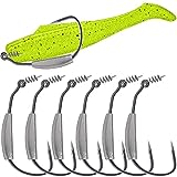 Weighted Swimbait Hooks- -Jig-Heads-with- Twistlock- Soft Plastic Worm Fishing Hooks 3/0 4/0 5/0 6 Pack (Size 4/0,3/16oz 5.4g, 6-Pack)