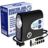 12V Air Compressor, PI Store Tire Inflator, Portable Tire Pump, Digital Air Pump With Pressure Gauge, Auto-Shut Off, LED Light For Car Tires, For Tire, Bicycle, Camping Equipment, and Other Inflatables Pumping Use