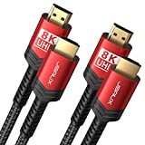 JSAUX HDMI Cables 2.1 2 Pack 6ft, 48Gbps 8K & 4K Ultra High Speed HDMI Braided Cord, 4K @ 120Hz 144Hz, 8K @ 60Hz, HDCP 2.2 & 2.3, HDR 10, eARC Compatible with Laptop Monitor UHD TV PS5 PS4 Dolby -Red