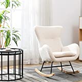 Small Rocking Accent Chair, Uplostered Glider Rocker Armchair for Baby Nursery, Comfy Side Chair for Living Room, Bedroom (Beige)