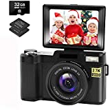 CEDITA Digital Camera Vlogging Camera with YouTube 30MP Full HD 2.7K Vlog Camera with Flip Screen 180° Rotation with 32GB Memory Card and 2 Batteries �?Focus Fixed）, Black