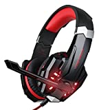 BlueFire Stereo Gaming Headset for PS4, PS5, PC, Xbox One, Noise Cancelling Over Ear Headphones with Mic, LED Light, Bass Surround, Soft Memory Earmuffs for Laptop Nintendo Switch(Red)