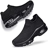 DOUSSPRT Womens Walking Shoes Slip on Sock Sneakers Lady Girls Nurse Mesh Air Cushion Platform Loafers Fashion Casual Black US Size 5.5