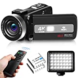 WIKICO Video Camera, 4K Camcorder 48MP 18X Digital Zoom Manual Focus Camera, 3.0' Touch Screen Vlogging Camera for YouTube with WiFi, 2.4G Remote Control, Fill Light, 2 Batteries