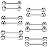 Ruifan 12PCS 16G Surgical Steel Shiny Ball Nipple Tongue Shield Ring Barbell Body Piercing Jewelry Retainer 12mm 14mm 16mm - Silver