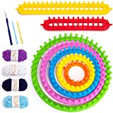 VGOODALL 14PCS Knitting Loom Set, Round Knitting Looms Rectangle Knitting Looms with Yarn Skeins Acrylic Knitting Crochet Supplies for Hat Scarf Shawl Sweater Sock