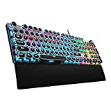 AULA F2088 Typewriter Style Mechanical Gaming Keyboard Blue Switch, with Removable Wrist Rest, Media Control Knob, Rainbow Backlit, Retro Punk Round Keycaps, Full Size USB Wired Computer Keyboards