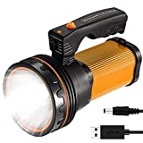 CSNDICE 35W Rechargeable Handheld Flashlights- High Lumens Spotlight 9000 Lumens, IPX45 Waterproof Rechargeable Spotlight USB Output 6600mAh, Can be Used for Home and Outdoor use (Gold)