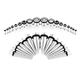vcmart 14G-00G 36pcs Tapers and Tunnels Ear Gauge Stretching Kit Surgical Stainless Steel