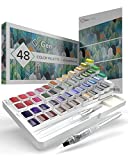 GenCrafts Watercolor Paint Palette with Bonus Paper Pad Includes 48 Premium Colors - 2 Refillable Water Blending Brush Pens - No Mess Storage Case - 15 Sheets of Water Color Paper - Portable Painting