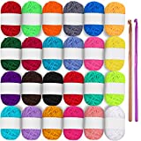 24 Pack 10g Crocheting Yarn Acrylic Yarn Skeins Total of 525 Yards Multicolor Yarn Knitting Kits Soft Yarn Crocheting Supplies Yarn and Needles Kit for Adults Kids