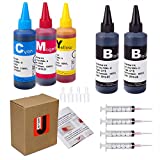 JetSir 4 Color Ink refill kit for HP 950 951 932 933 60 61 952 902 901 62 63 21 22 920 940 934 564 711 970 971 94 95 96 Ink Cartridges, (2 Black 1 Cyan 1 Magenta 1 Yellow) 100ML x5 Bottle,with Syringe