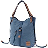 Tote Purse for Women,Canvas Shoulder Bag Handbag JOSEKO Casual School Hobo Bag Convertible Backpack for Work Travel blue
